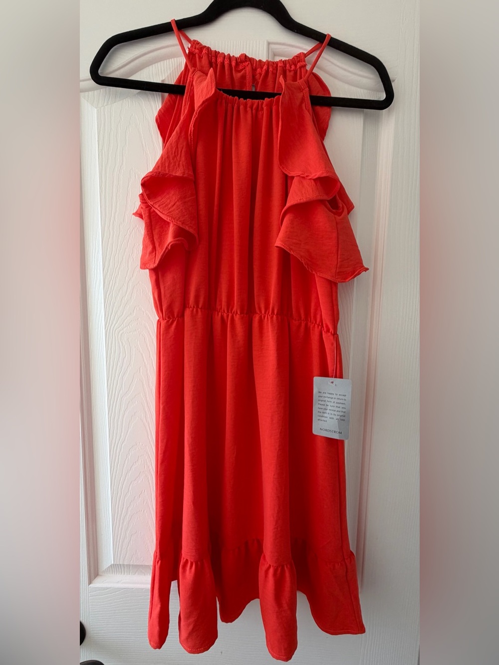 Nordstrom Coral-Red Ruffle Sleeve Dress